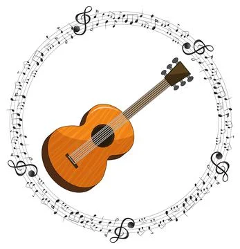 A guitar with musical notes on white background イラスト素材