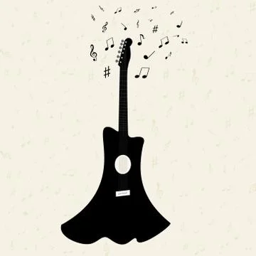 Guitar with notes flying Stock Illustration