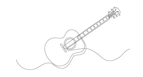 Guitar one continuous line illustration. Hand drawn doodle sketch of musical  Illustrazione stock