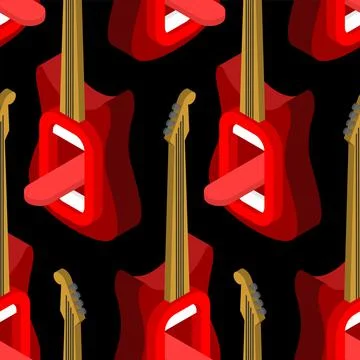 Guitar open mouth pattern seamless. Rock and roll symbol background. vector t Stock Illustration