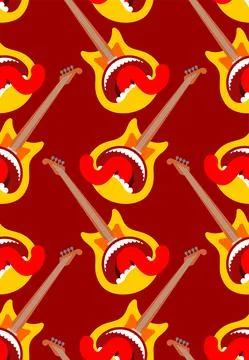 Guitar open mouth pattern seamless. Rock and roll symbol background. vector t Stock Illustration