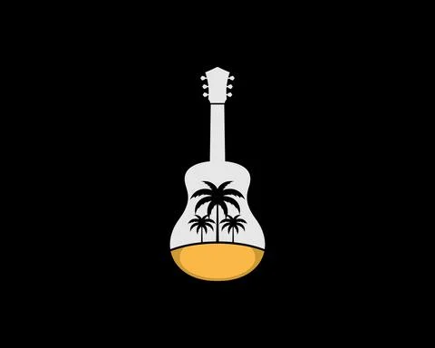 Guitar with palm tree in the middle Illustrazione stock