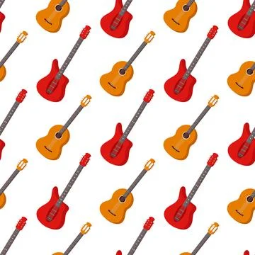 Guitar pattern on white flat background Stock Illustration