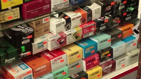 Guitar pedals Stock Footage 69111031