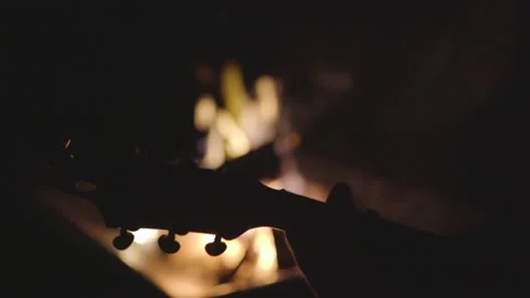 Guitar Played In Camp Fire Light Stock Footage 208717327