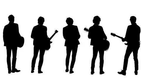 Guitar Player from Behind Silhouette Set, Back View Stock Illustration