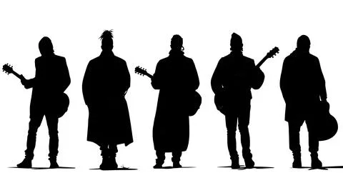 Guitar Player from Behind Silhouette Set, Back View Stock Illustration