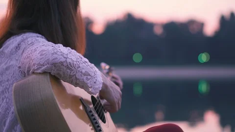 Guitar Player close take with bokeh Stock Footage 92270855