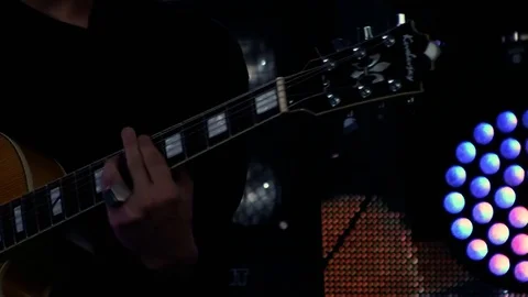Guitar player concert, Guitar player on stage, Guitar player stage Stock Footage