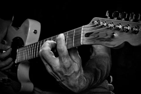 Guitar player hands only Foto stock
