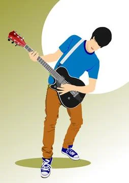 Guitar player image. Vector 3d hand drawn illustration Stock Illustration