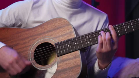 Guitar player inspired man creative hobby Stock Footage 234435212