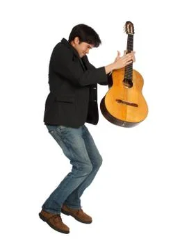 Guitar player jumping Stock Photos