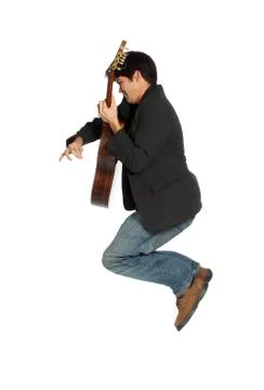Guitar player jumping Stock Photos