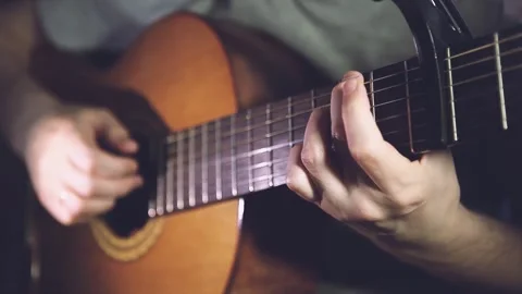 Guitar player man close up Stock Footage 138922168