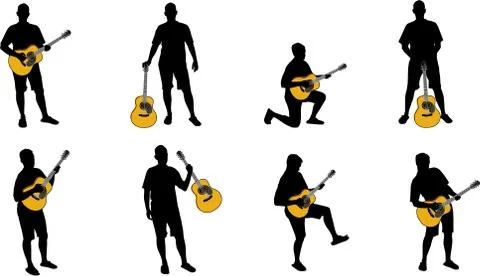Guitar player silhouettes Stock Illustration