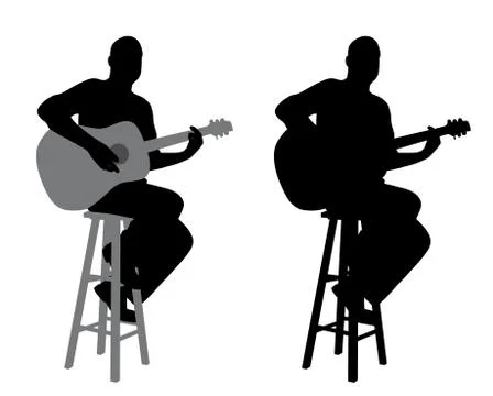 Guitar player sitting on a bar stool Stock Illustration