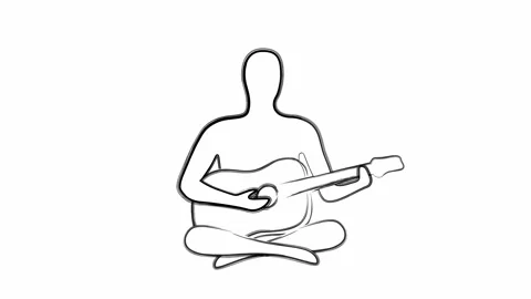 Guitar player sitting on a white screen line art Stock Footage 246030036