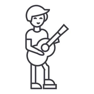 Guitar player,flamenco vector line icon, sign, illustration on white backgrou Stock Illustration