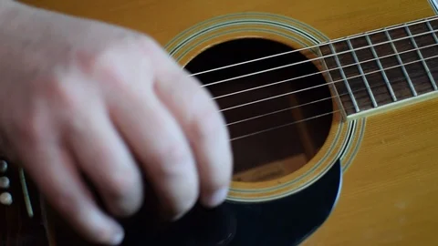 Guitar playing close up with shallow depth of field Stock Footage 87747086