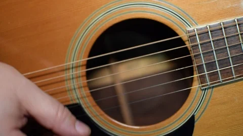 Guitar playing close up with shallow depth of field Stock Footage 87747438