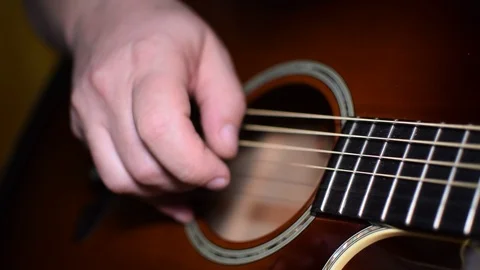 Guitar playing close up with shallow depth of field Stock Footage 87749979