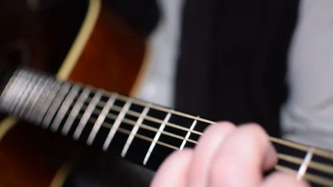 Guitar playing close up with shallow depth of field Stock Footage 87750767