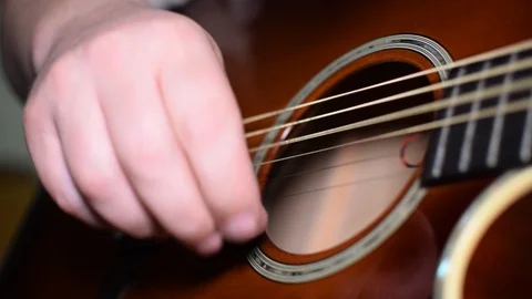 Guitar playing close up with shallow depth of field Stock Footage 87750788