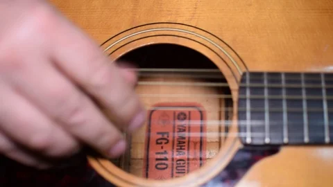 Guitar playing close up with shallow depth of field Stock Footage 87752145