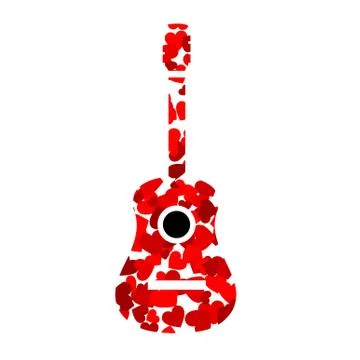 Guitar with red hearts  Stock Illustration