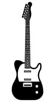 Guitar silhouette. Black and white string classical musical instrument, electric Stock Illustration