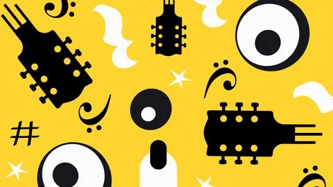 Guitar Sound Elements on Yellow Background Illustrazione stock
