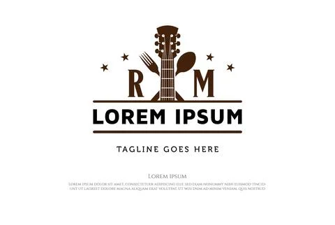 Guitar with Spoon Fork for Bar, Cafe, Restaurant Live Music Logo Design Vecto Stock Illustration