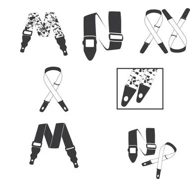 Guitar strap icon set  , black vector symbol, On white background. Stock Illustration