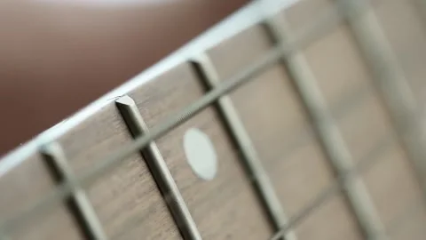 Guitar Strings Vibrate Slow Motion When Playing Song, Extreme Close-Up 스톡 동영상 159304675