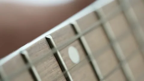 Guitar Strings Vibrate Slow Motion When Playing Song, Extreme Close-Up 스톡 동영상 159304676