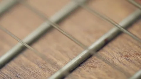 Guitar Strings Vibrate Slow Motion When Playing Song, Extreme Close-Up 스톡 동영상 159304687