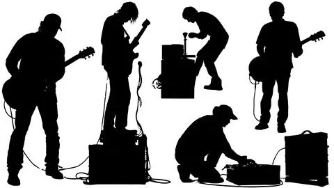 Guitar Tech and Roadie Backstage Crew Silhouette Collection Stock Illustration