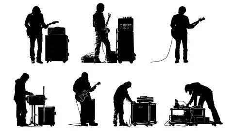 Guitar Tech and Roadie Backstage Crew Silhouette Collection Stock Illustration