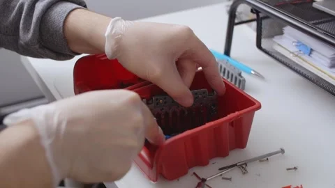 Guitar tech does deep cleaning of the guitar's hardware, repair of the musical Stock Footage 282881070