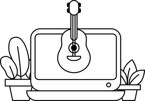 A guitar is on top of a laptop computer Stock Illustration
