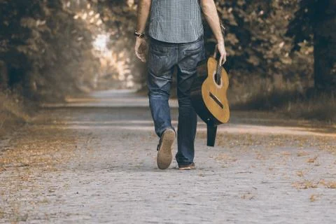 With guitar on the trip Stock Photos