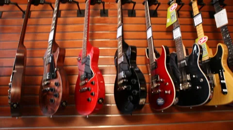 Guitar Wall Wide Stock Footage 32425389