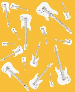 Guitars floating in space randomly, suggestive abstract image linked to mus.. Stock Illustration