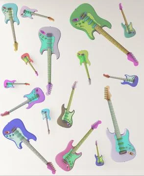 Guitars floating in space randomly, suggestive abstract image linked to mus.. Stock Photos
