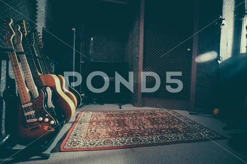 Guitars on rack in Recording Studio Stock Photos