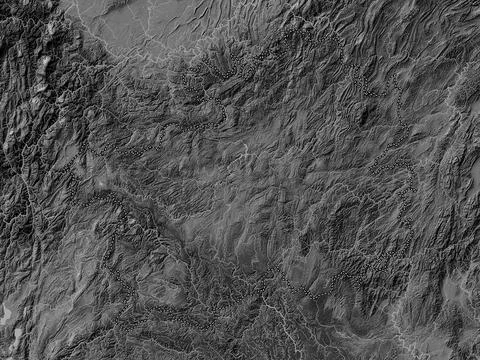 Guizhou, China. Bilevel elevation map with lakes and rivers Stock Illustration