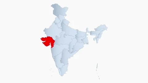 Gujarat state blinking red highlighted i... | Stock Video | Pond5