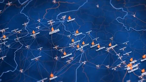 Gujranwala map big data visualization. Futuristic map infographic of city in イラスト素材