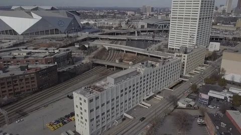 The Gulch - Tracking Forward Toward Philips Arena Stock Footage